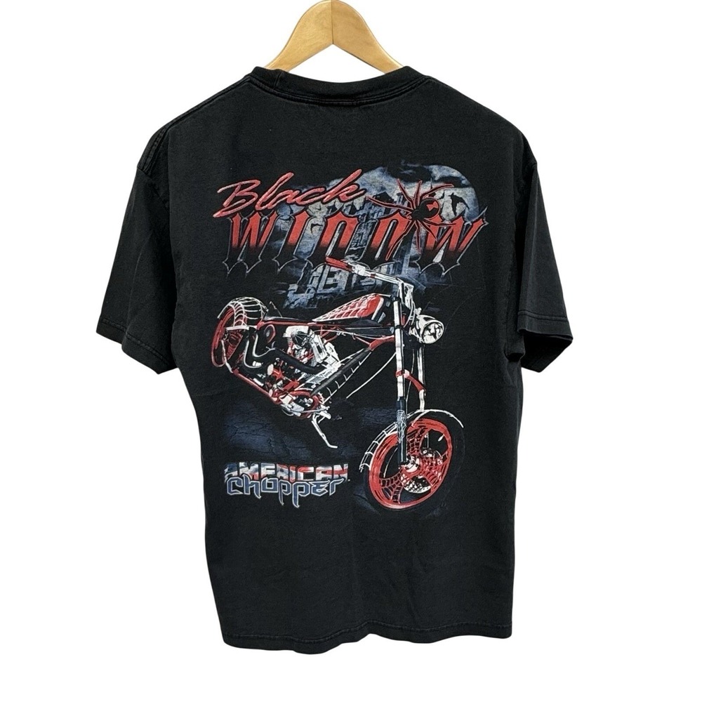 Y2K American Chopper Black Widow Faded Biker Spider Motorcycle Graphic T-Shirt L